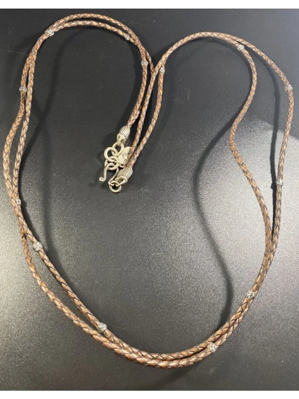 Chan LUU Two Strand Leather Necklace 925 Sterling Nugget Bead Station Signed